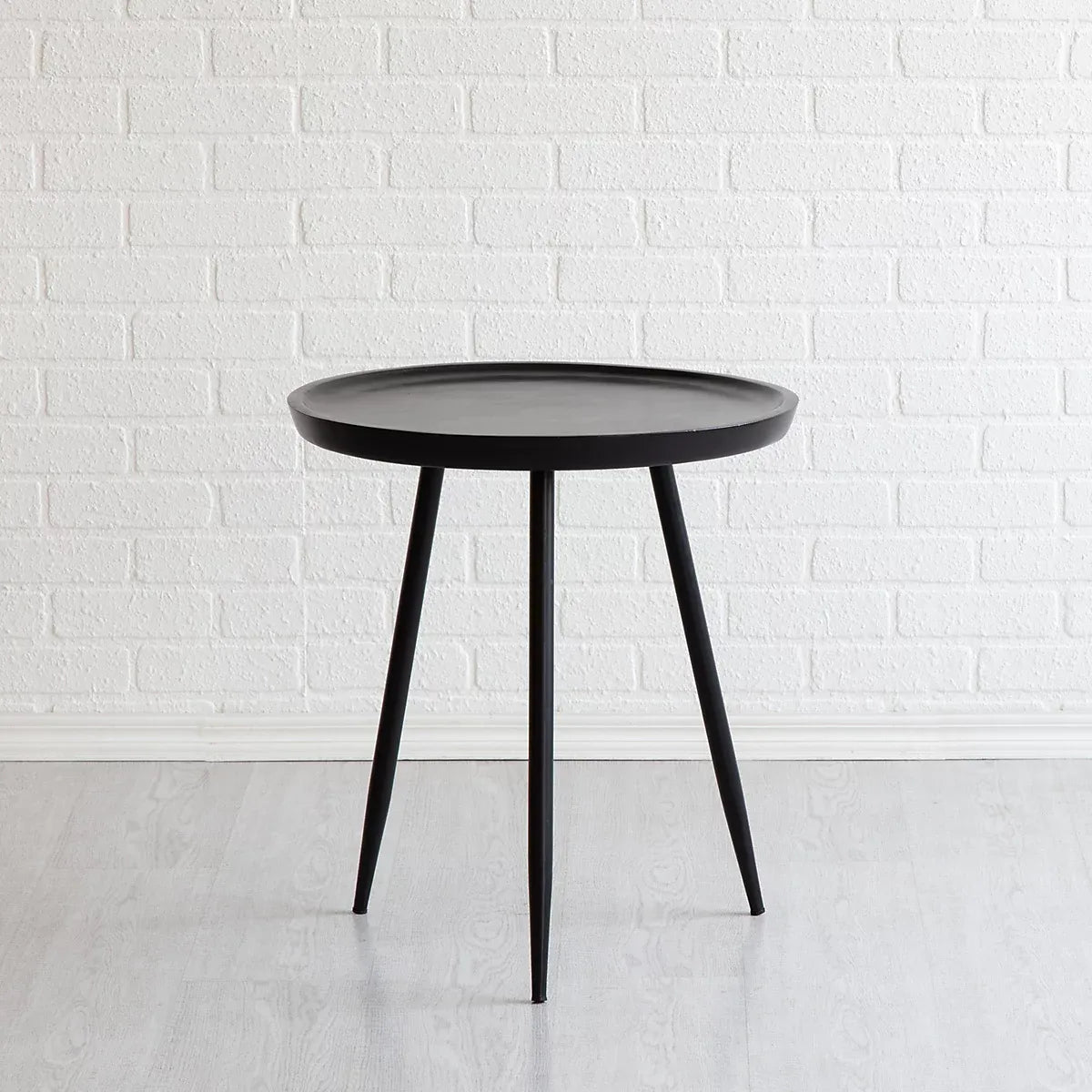 Chervey Black Solid Wood Side Table Round Side Table Living Room Bedside Large Side Table with Black Metal Legs-Furniture Kingdom