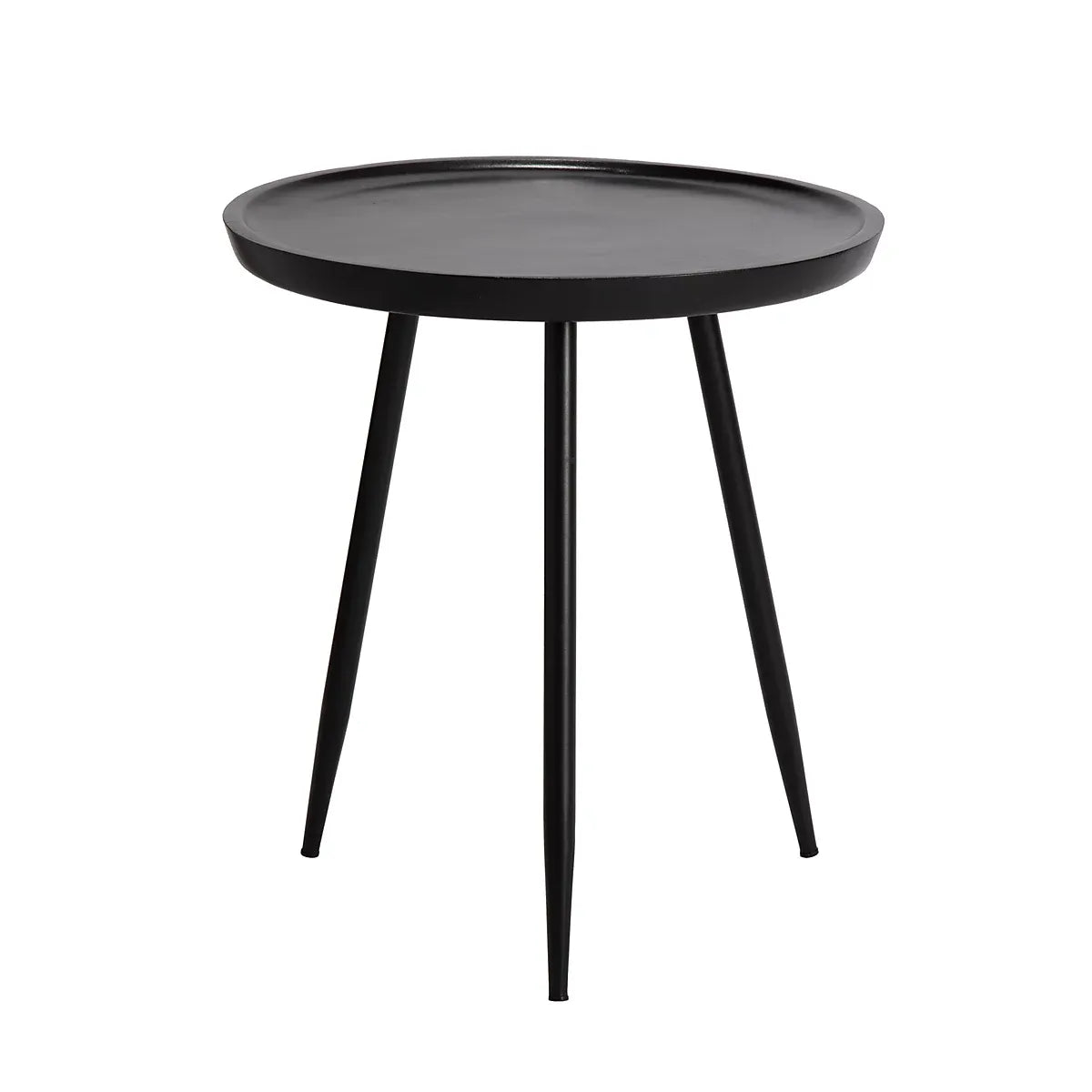 Chervey Black Solid Wood Side Table Round Side Table Living Room Bedside Large Side Table with Black Metal Legs-Furniture Kingdom