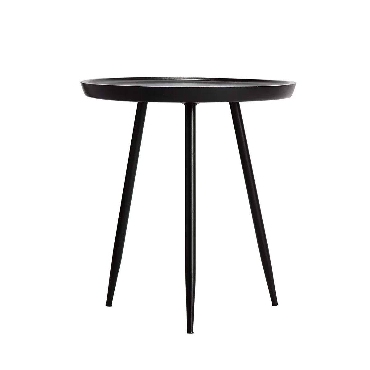 Chervey Black Solid Wood Side Table Round Side Table Living Room Bedside Large Side Table with Black Metal Legs-Furniture Kingdom