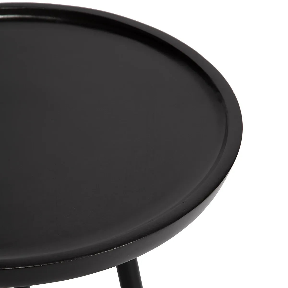 Chervey Black Solid Wood Side Table Round Side Table Living Room Bedside Large Side Table with Black Metal Legs-Furniture Kingdom