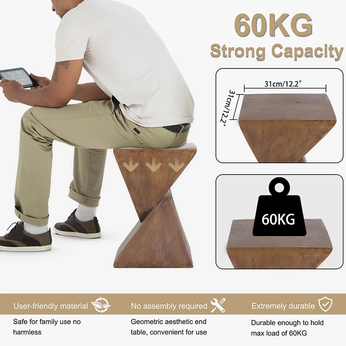 FATIVO Indoor Outdoor Sofa Side Table Pedestal Concrete Accent Table-Furniture Kingdom