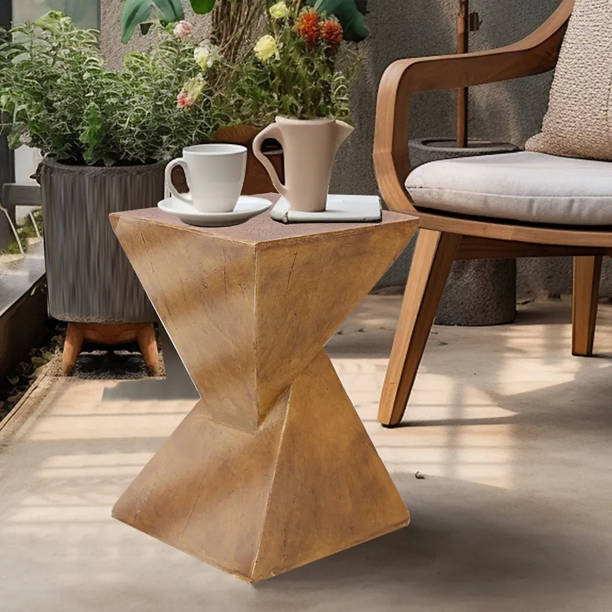 FATIVO Indoor Outdoor Sofa Side Table Pedestal Concrete Accent Table-Furniture Kingdom
