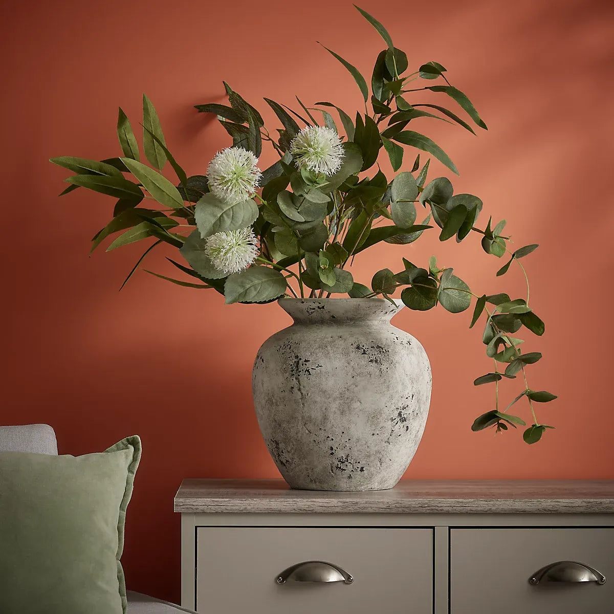 Grey Ceramic Vase, (H)27cm (D)26cm-Furniture Kingdom