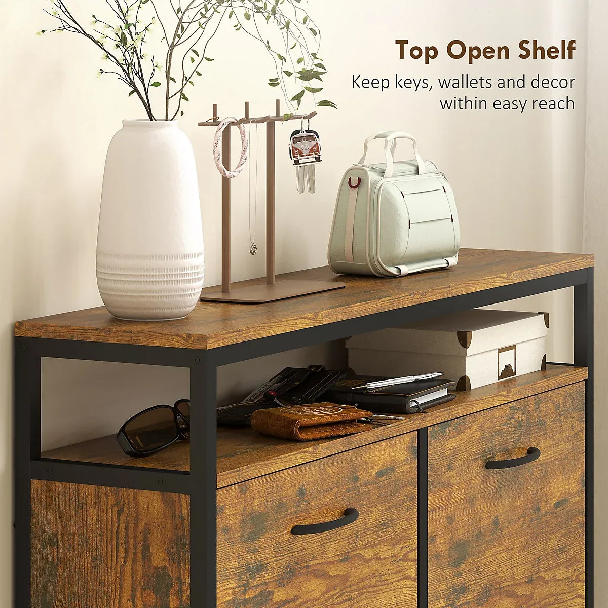 HOMCOM Shoe Cabinet with 4 Flip Drawers, Holds 12-20 Pairs, Rustic Brown-Furniture Kingdom