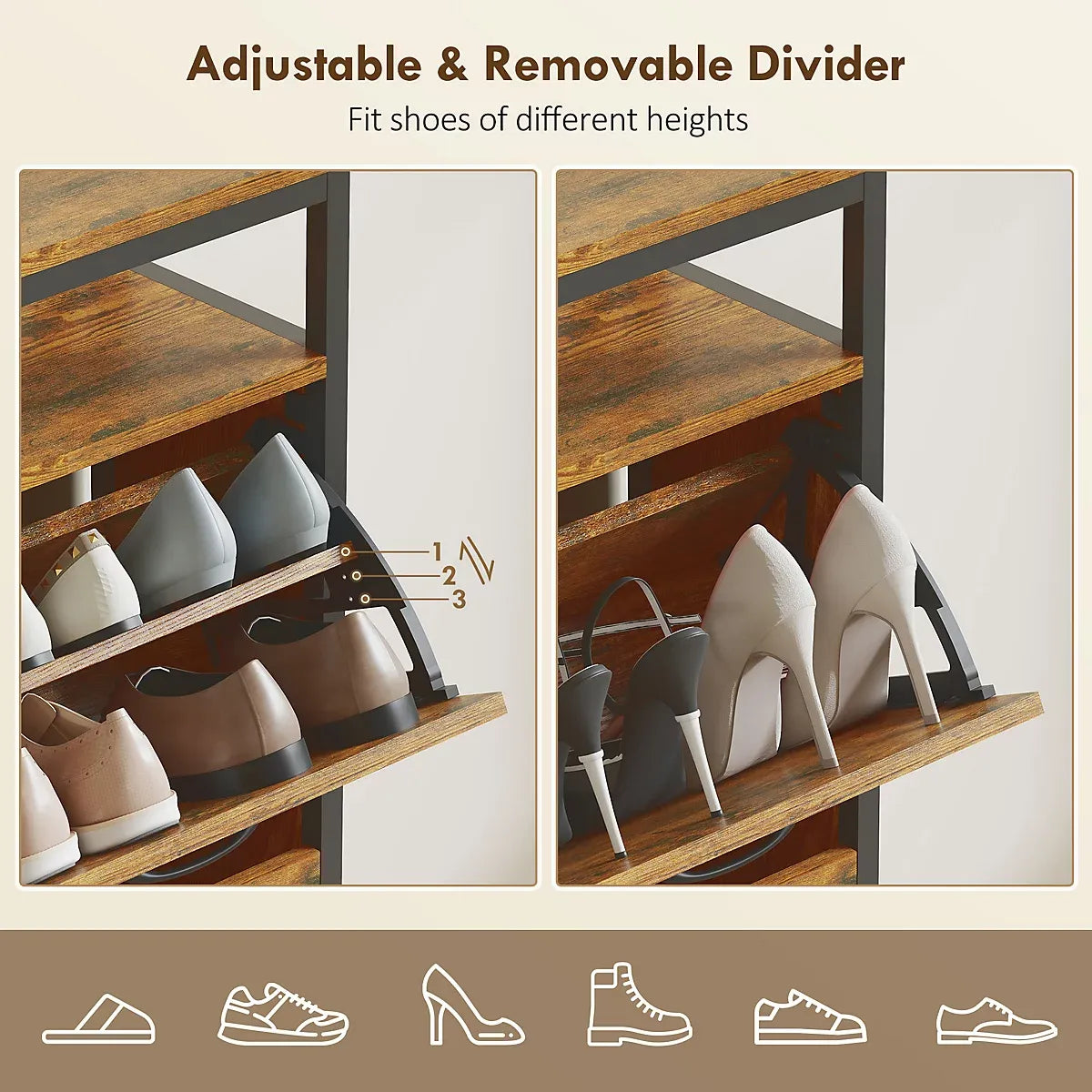 HOMCOM Shoe Cabinet with 4 Flip Drawers, Holds 12-20 Pairs, Rustic Brown-Furniture Kingdom