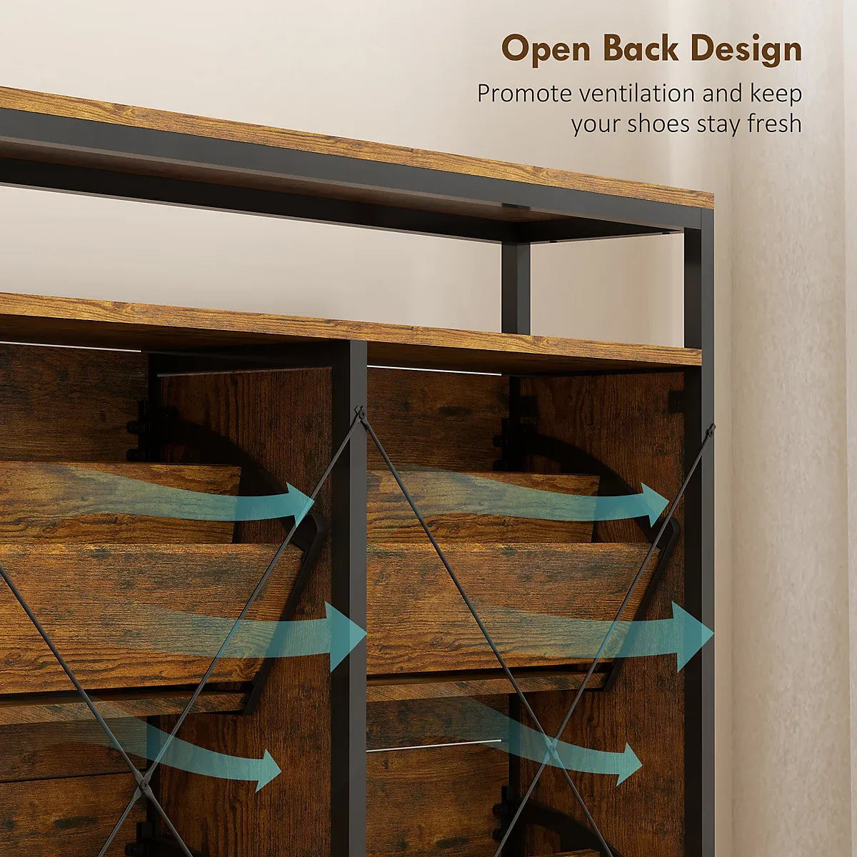 HOMCOM Shoe Cabinet with 4 Flip Drawers, Holds 12-20 Pairs, Rustic Brown-Furniture Kingdom