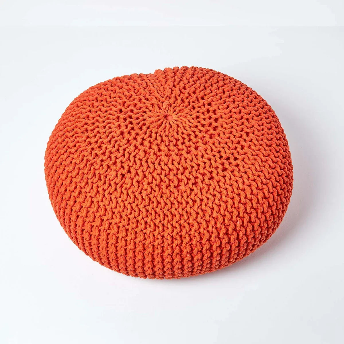 Homescapes Burnt Orange Large Round Cotton Knitted Pouffe Footstool-Furniture Kingdom