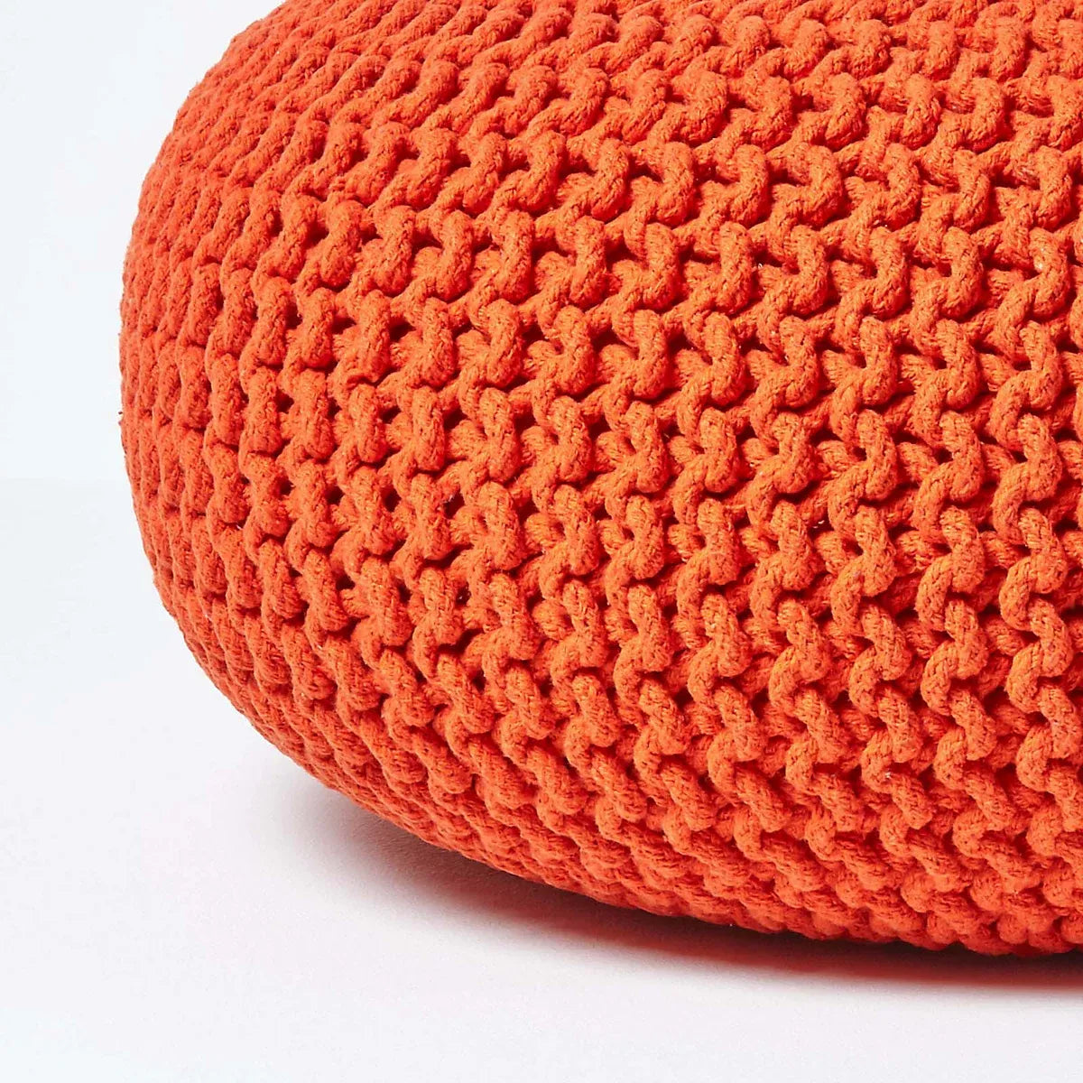 Homescapes Burnt Orange Large Round Cotton Knitted Pouffe Footstool-Furniture Kingdom