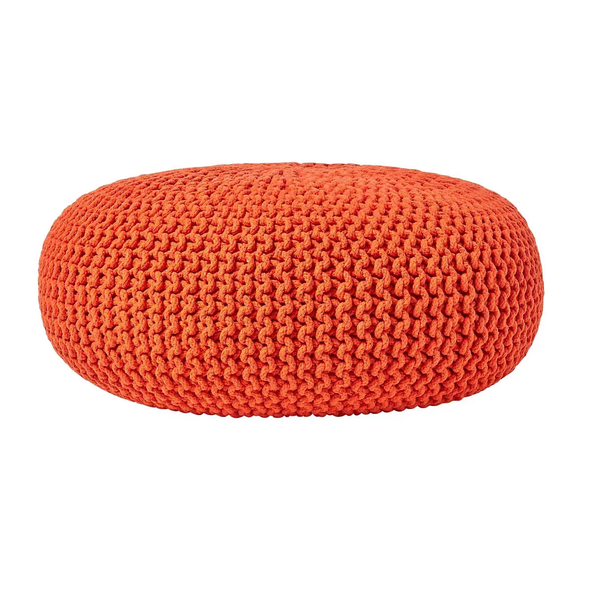 Homescapes Burnt Orange Large Round Cotton Knitted Pouffe Footstool-Furniture Kingdom