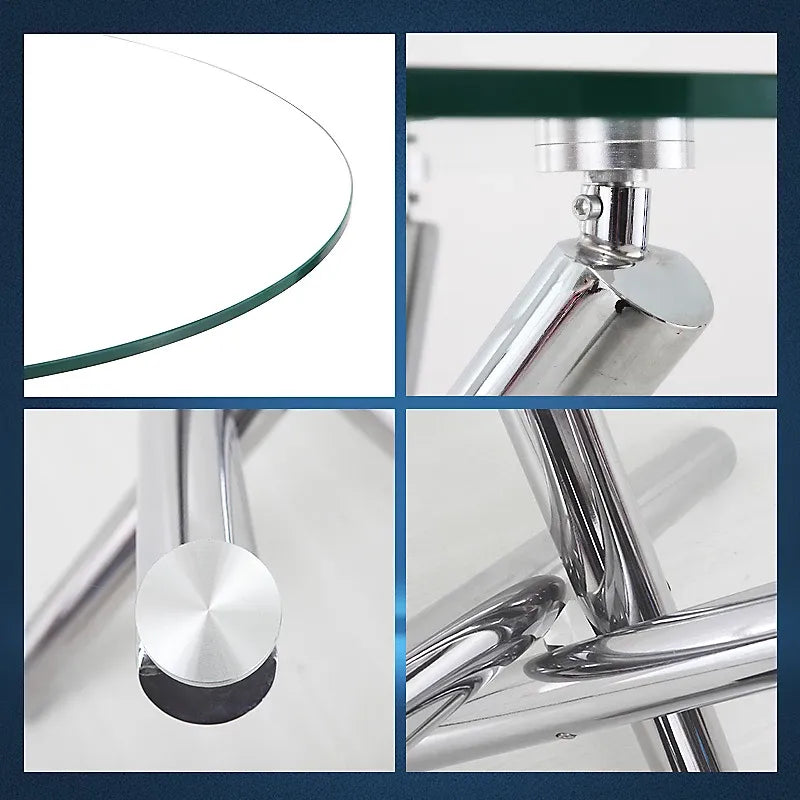 Modern Round Glass Dining Table with Chrome Cross Base for 4 People, 88cm Dia x 75cm H-Furniture Kingdom