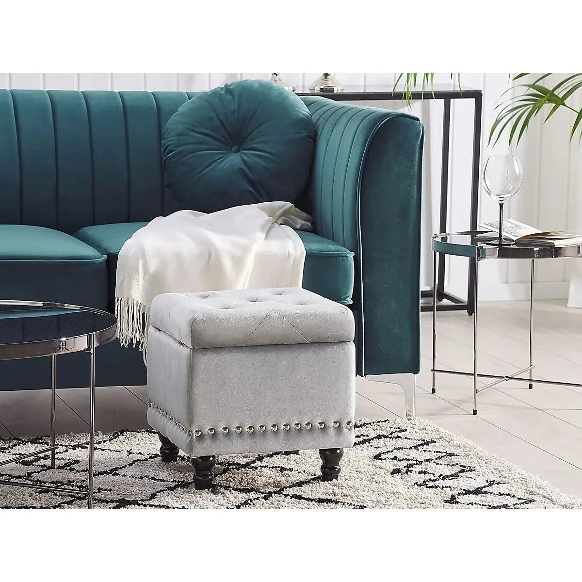 Storage Pouffe LORETTO Velvet Light Grey-Furniture Kingdom