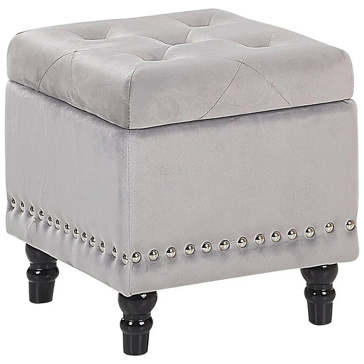 Storage Pouffe LORETTO Velvet Light Grey-Furniture Kingdom