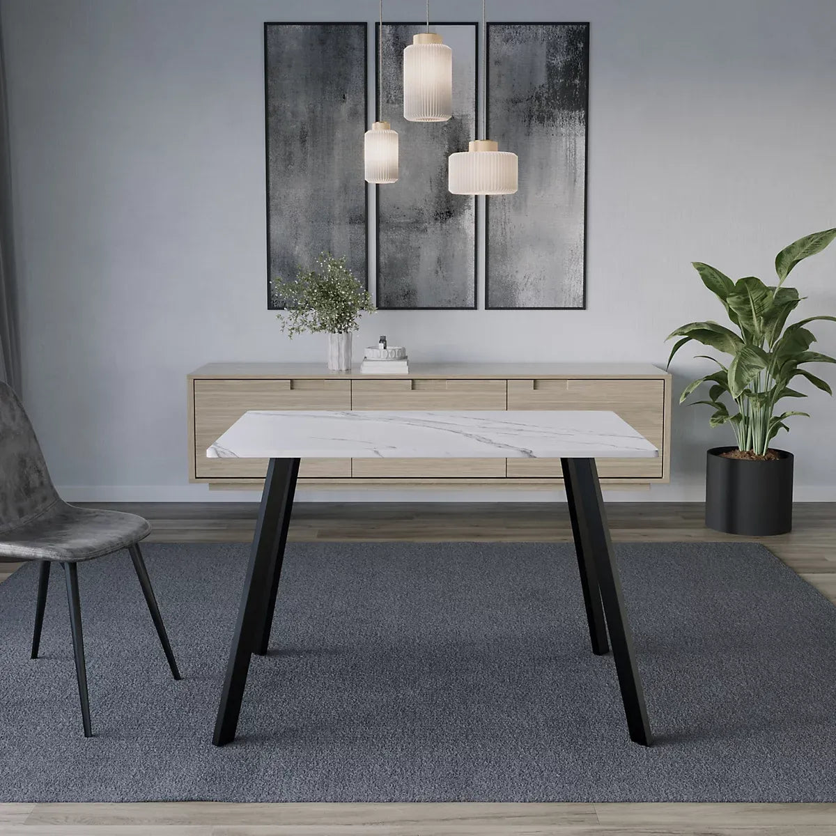 URBNLIVING 75cm Height 4-6 Person Large White Marble Dining Table w/ Metal Legs Kitchen Breakfast Dinner-Furniture Kingdom