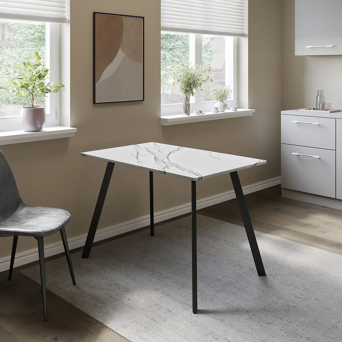 URBNLIVING 75cm Height 4-6 Person Large White Marble Dining Table w/ Metal Legs Kitchen Breakfast Dinner-Furniture Kingdom