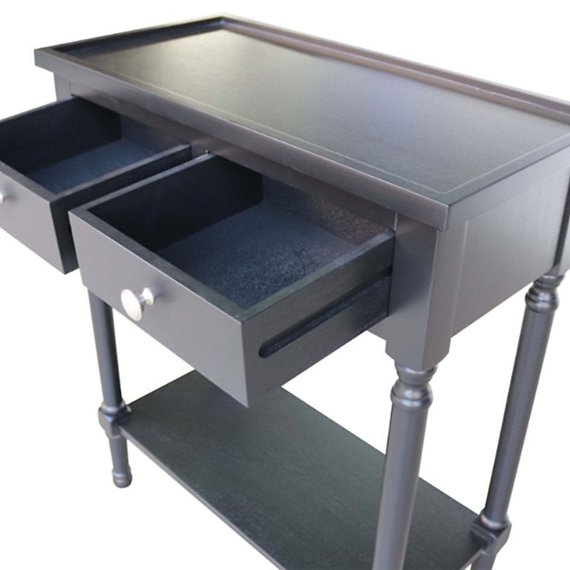 Vanity Living 60cm Black Wooden Console Table For Living Room, 2 Drawers Slim Entry Hallway Table With Shelf Space-Furniture Kingdom