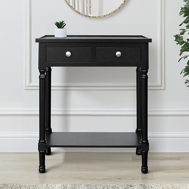 Vanity Living 60cm Black Wooden Console Table For Living Room, 2 Drawers Slim Entry Hallway Table With Shelf Space-Furniture Kingdom
