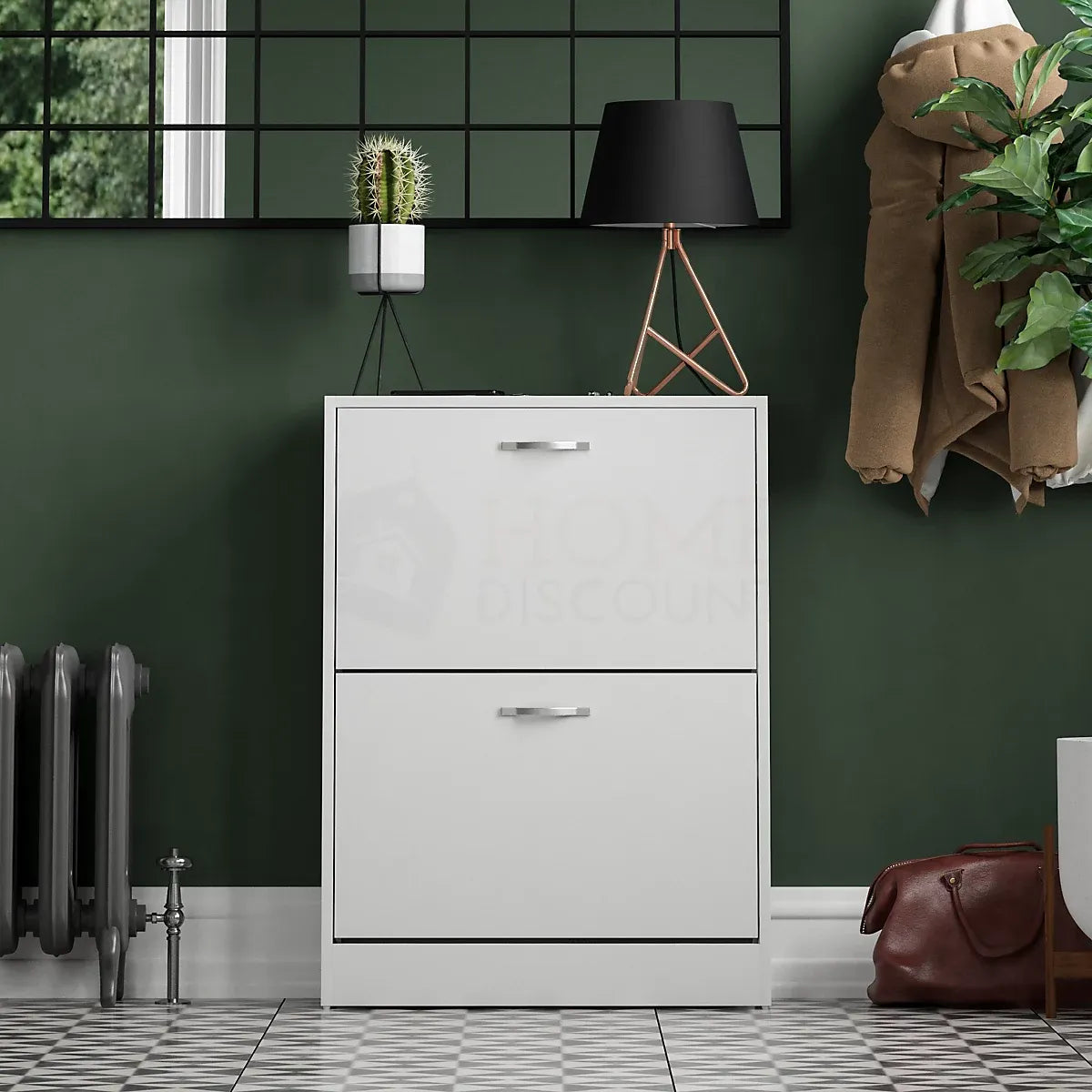 Vida Designs 2 Drawer Shoe Storage Cabinet White-Furniture Kingdom