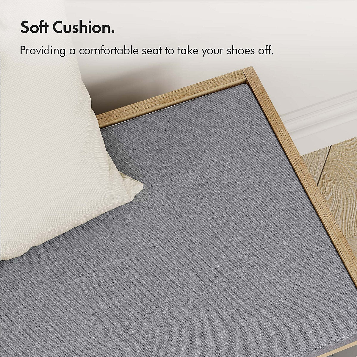 VonHaus Shoe Storage Bench with Padded Seat, Grey Hallway Bench & 4 Open Storage Shelves for Entryway & Porch, Ash Hall-Furniture Kingdom